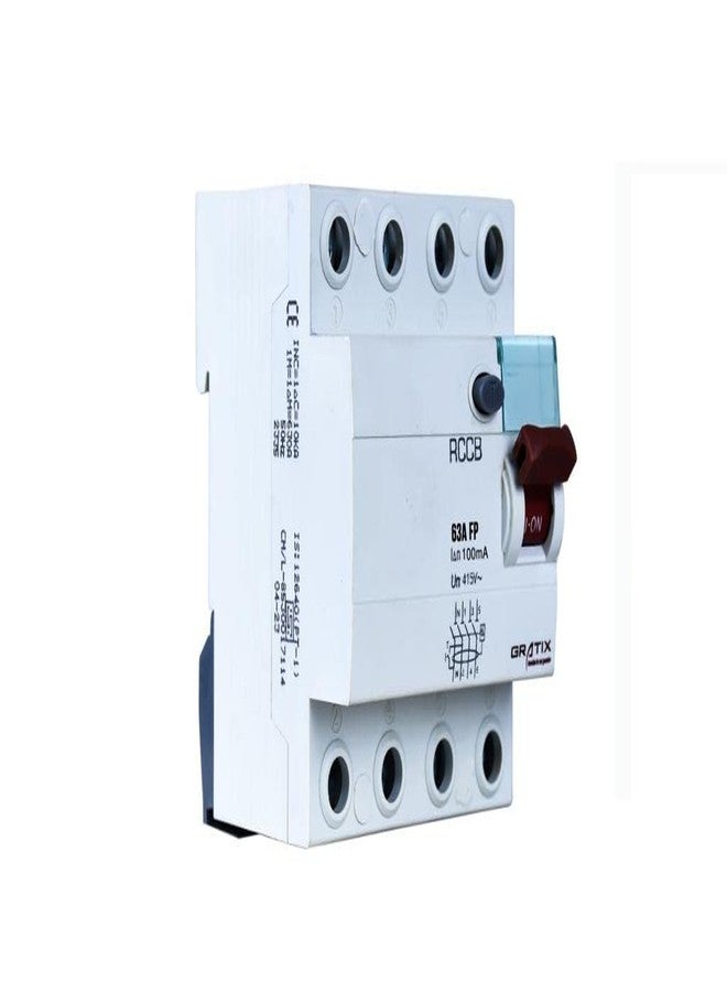 GRATIX 63 amp 100ma PVC Plastic 4 Pole FP RCCB/ELCB with ISI Marked - Image 1